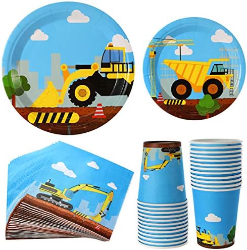 Construction Birthday Plates Set 97 Pieces Serves 24 Guests