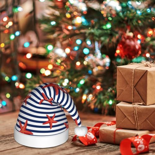 Navy Blue Stripe Santa Hat for Kids Christmas Party Wear