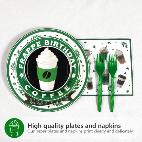 Grencian Green Coffee Birthday Plates Napkins Set