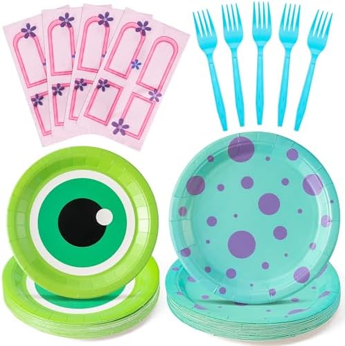 Monster Birthday Party Supplies 96pcs Plates Napkins Forks Set