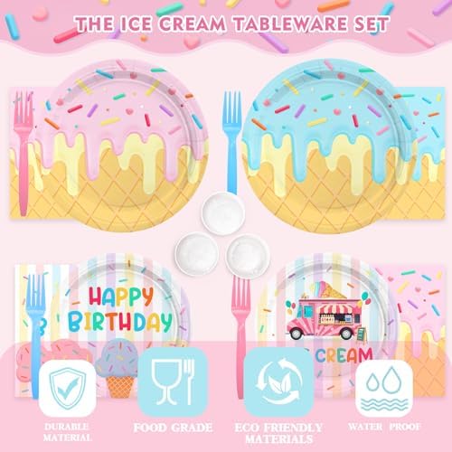300 Pcs Ice Cream Plates Napkins Cups Forks Set Serves 50 Guests