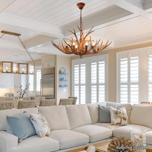 Brown Antler Chandelier LED Pendant Light for Living Room and Dining Area