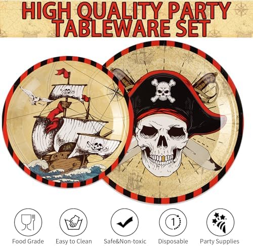 Grencian Pirate Party Tableware Set 96 Pcs Serves 24