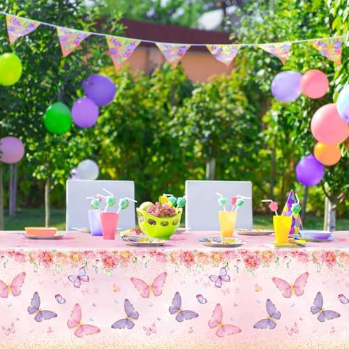 Staraise 3PCS Butterfly Tablecloths for Girls Birthday Party