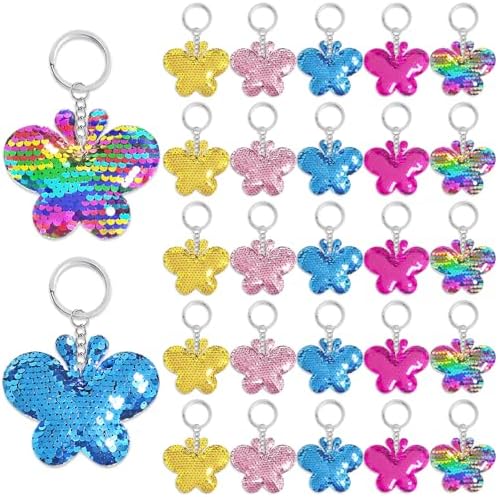 CiciBear 25 Pack Butterfly Sequin Keychains