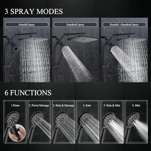 Veken 118 Inch Rain Shower Head Combo with Matte Black Finish
