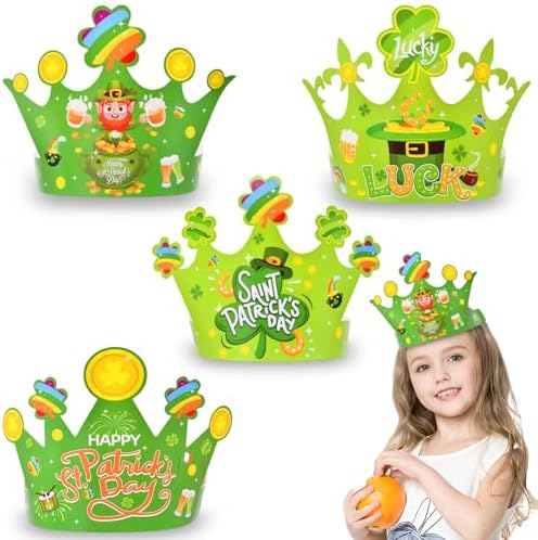 12 Pcs St Patricks Day Paper Crowns - 4 Designs