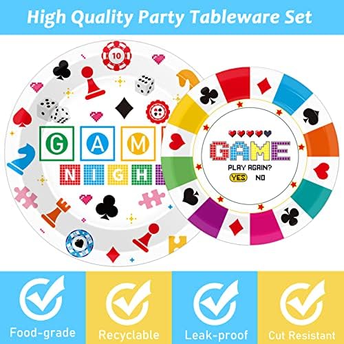 Wiooffen 96 Pcs Game Night Party Supplies Set for 24 Guests