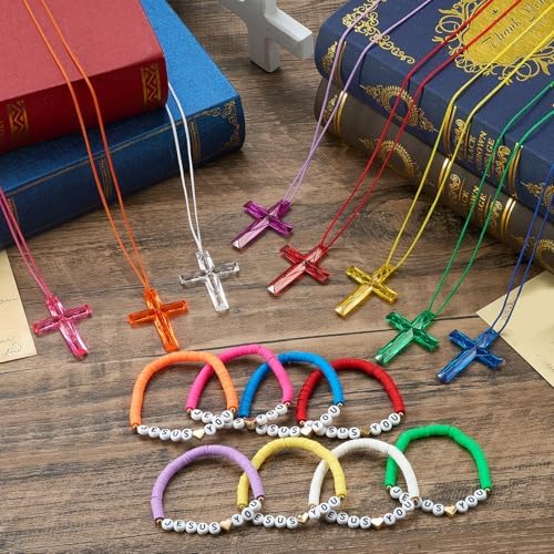 48 Pcs Cross Necklaces and Bracelets for Religious Party Favors