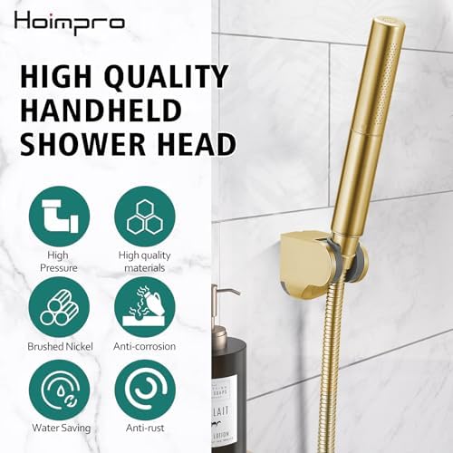 Hoimpro 2 In 1 Handheld Shower Head Set with High Pressure and Brushed Gold Finish