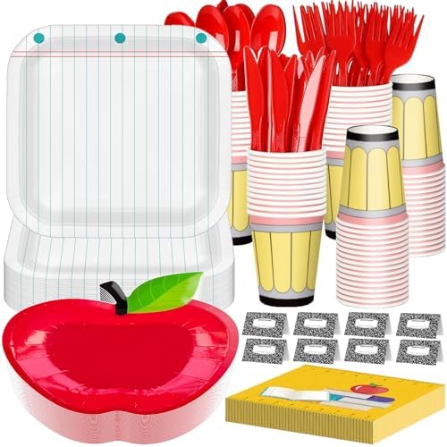 175 Pcs Back to School Tableware Set for 25 Guests