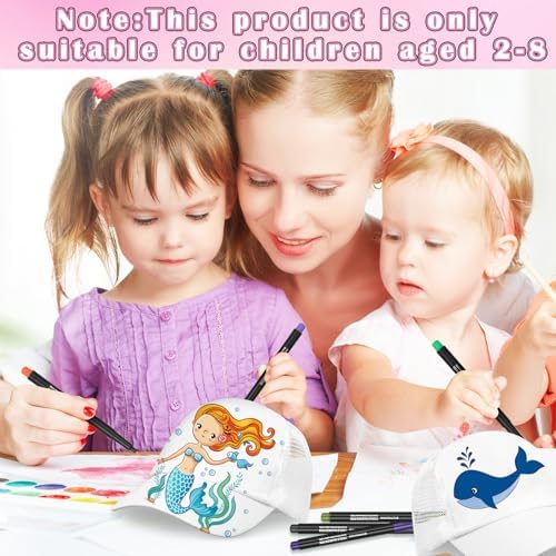 Funnysoft 16 Piece White Blank Baseball Caps with 24 Colors Fabric Markers Adjustable Kids Hats for DIY Custom Painting