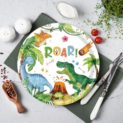 40pcs Watercolor Dinosaur Paper Plates and Napkins Party Set