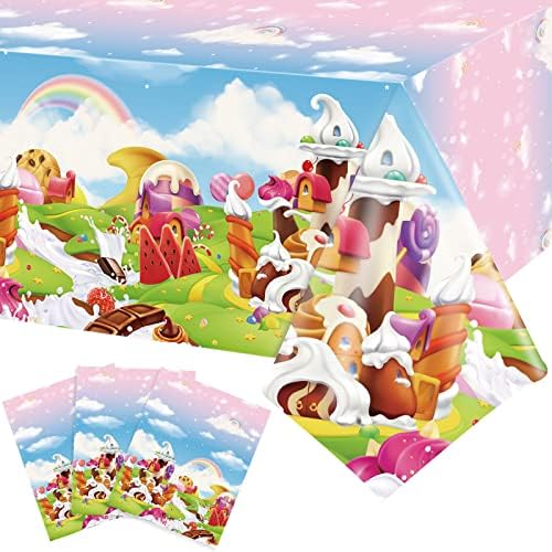 Tiamon 3 Piece Candyland Birthday Tablecloths for Kids