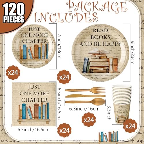Zhehao 168 Pcs Book Theme Party Tableware Set for 24 Guests