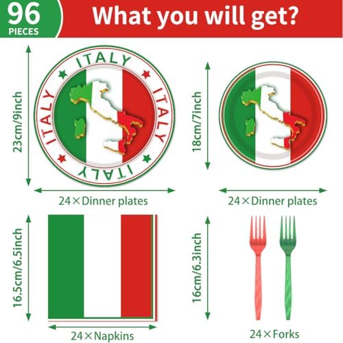 96 Pcs Italian Party Decorations Plates Napkins Set