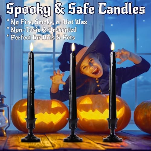 Black Flameless Taper Candles with Remote and Timer 6 Pack