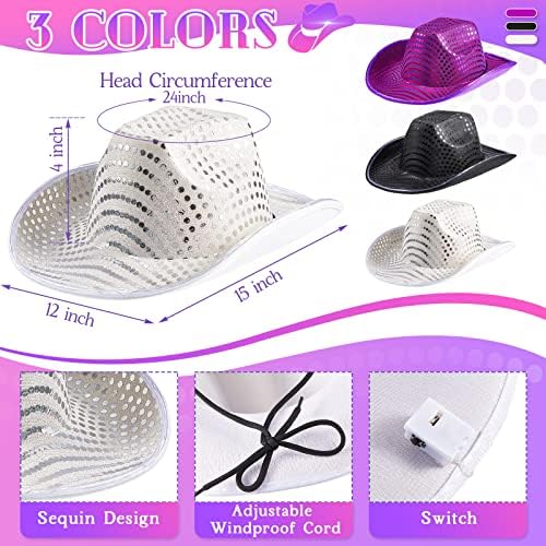 Hercicy 6 Pcs LED Cowboy Hat Halloween Party Costume Accessories