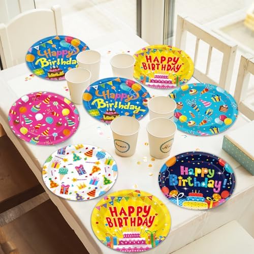 60Pcs Happy Birthday Plates for Kids Party Supplies