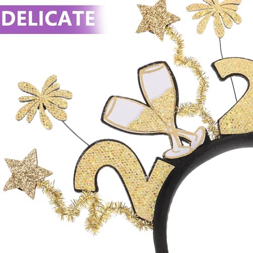 LUOZZY 6 Piece 2024 New Year Headbands Tiara Glitter Star Champagne Bottle Firework Hair Hoops