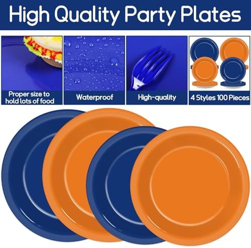 200 Pcs Orange Blue Dart War Party Plates Napkins Set for 50 Guests