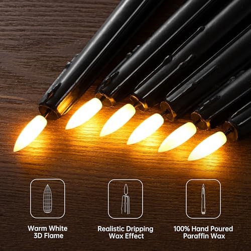 Black Flameless Taper Candles with Remote and Timer 6 Pack