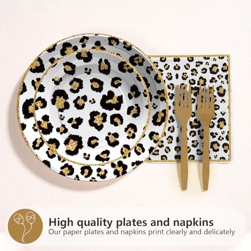 Grencian 96 Pcs Cheetah Print Party Plates Napkins Forks Serving 24