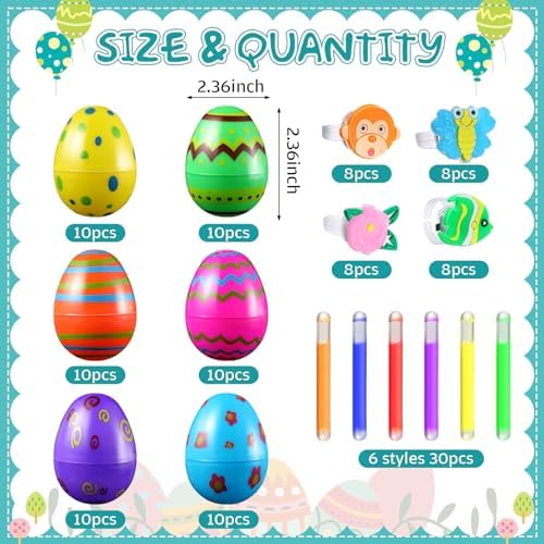Hollowfly 60 Glow in the Dark Easter Eggs with 32 LED Light Up Rings and 30 Mini Glow Sticks