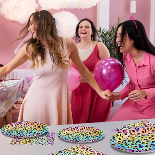 96 Pcs Rainbow Leopard Party Supplies Set for 24 Guests