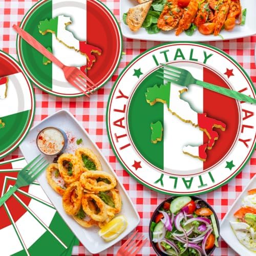 96 Pcs Italian Party Decorations Plates Napkins Set