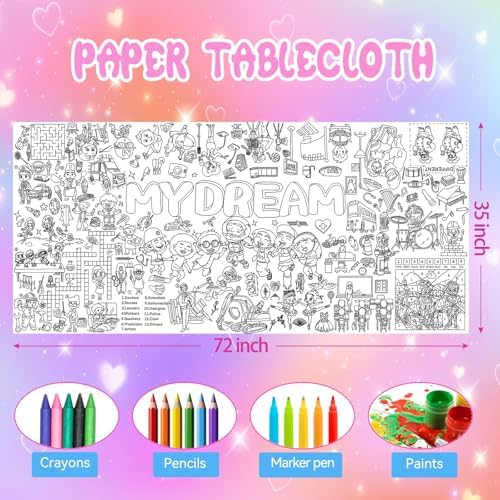 PADTIC Giant Coloring Poster 35x72 Inches Dream Themed Tablecloth Kids Art Craft