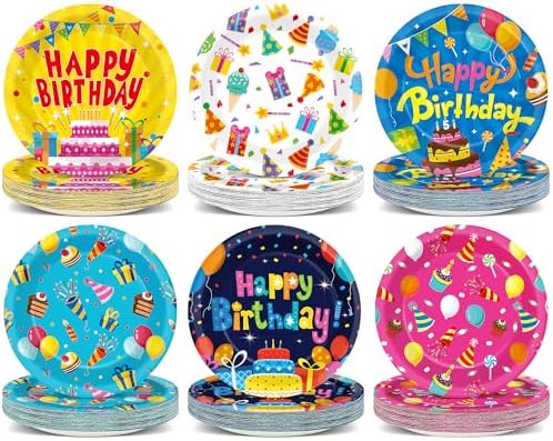 60Pcs Happy Birthday Plates for Kids Party Supplies