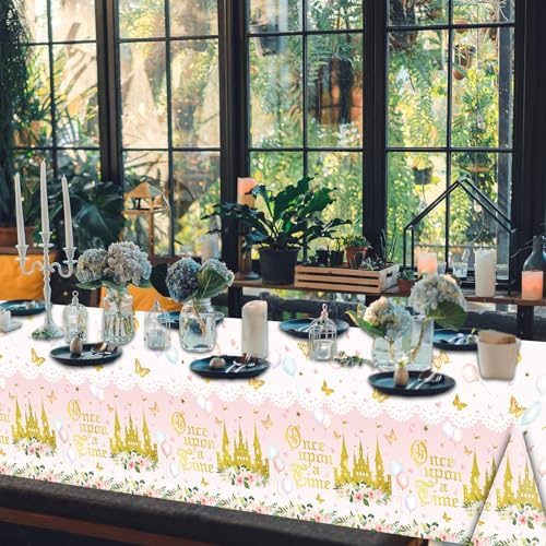 3PCS Princess Party Tablecloths for Girls Baby Shower 1st Birthday Castle Themed Table Cover