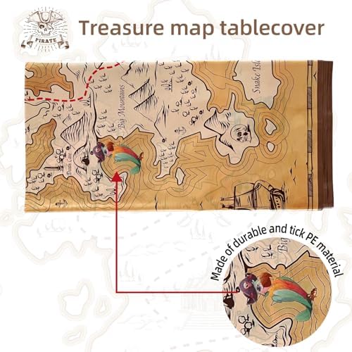 3Pcs Pirate Treasure Map Tablecloth for Kids Party