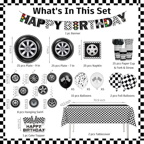 Cocomigo Race Car Party Decorations 187pcs for 25 Guests