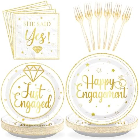 Grencian 96Pcs Happy Engagement Plates Napkins Set