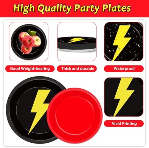 96PCS Red Black Yellow Birthday Party Plates and Napkins for Kids