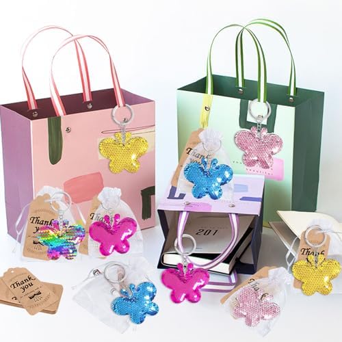 CiciBear 25 Pack Butterfly Sequin Keychains