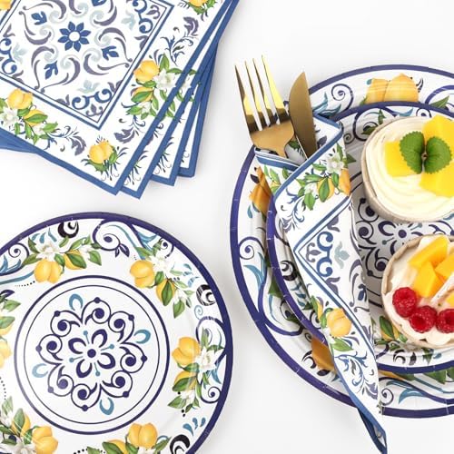 108Pcs Capri Lemon Party Plates Set for 36 Guests