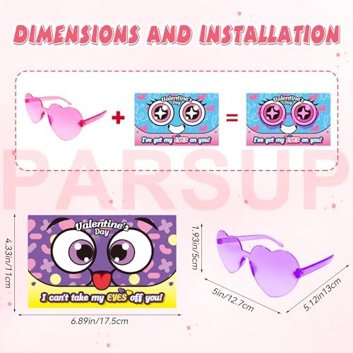 PARSUP 16 Pcs Valentine Greeting Cards with Heart Shape Glasses