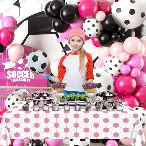 4Pcs Pink Soccer Tablecloths for Girls Party Decor
