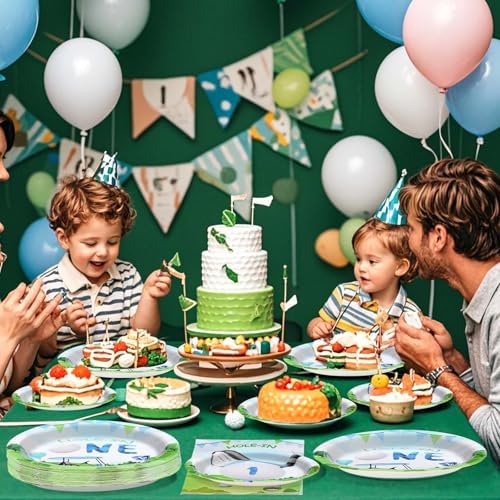 Grencian 96 Pcs Golf Themed First Birthday Plates Napkins Forks Set