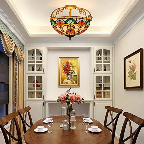 Tiffany Style Stained Glass Chandelier 16 Inch