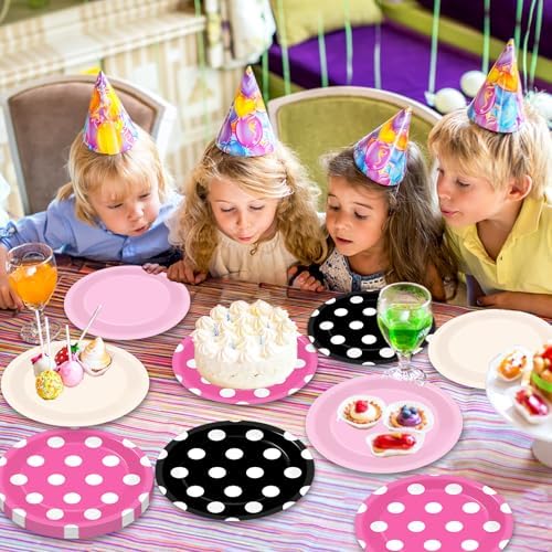 48 Pcs Pink Mouse Themed Paper Plates for Kids Birthday Party