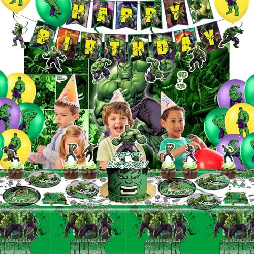Green Superhero Birthday Party Supplies Set for Kids