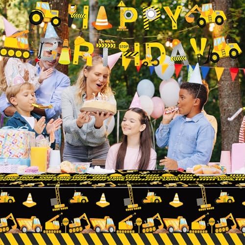 3 Pieces Construction Table Cloth 54x108 Inch Dump Truck Table Covers for Boys Birthday Party Supplies and Decorations