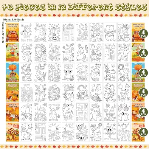 48 Pcs Thanksgiving Mini Coloring Books for Party Favors