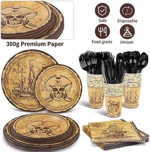 Durony 169-Piece Pirate Tableware Set for Birthday Parties