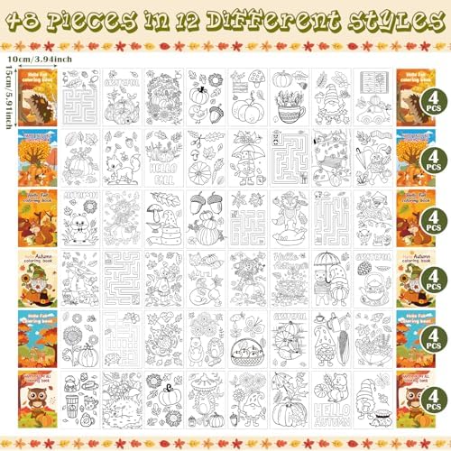 48 Pcs Thanksgiving Mini Coloring Books for Party Favors