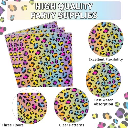 96 Pcs Rainbow Leopard Party Supplies Set for 24 Guests